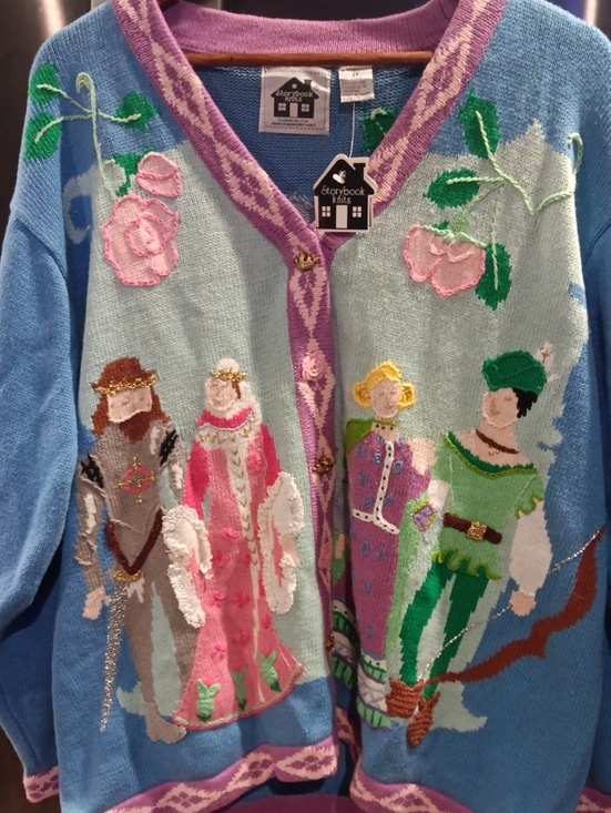 Storybook Knits Sweaters - Storybook Knits Novelty Princess & Knight Cardigan - Blue, Pink, Green, Purple